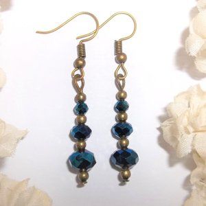 Blue & Bronze Earrings Dainty & Delicate Boho Jewelry Set Pair Dangle Drop 6404